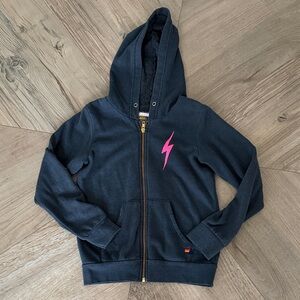 Aviator Nation Dark Blue Hoodie with Pink Bolt